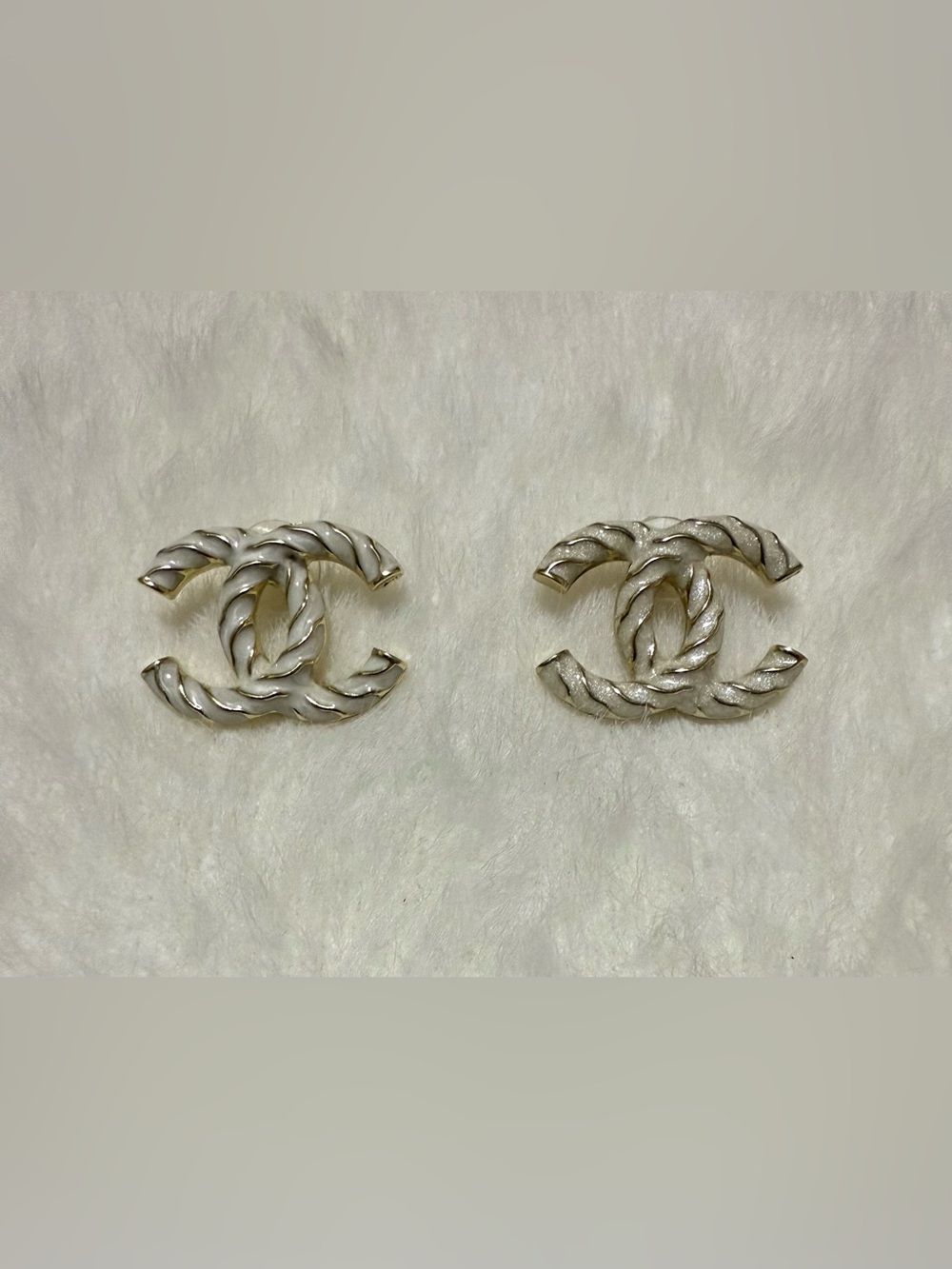 TWIST Soft White Enamel Interlocking Monogram Luxury Earrings